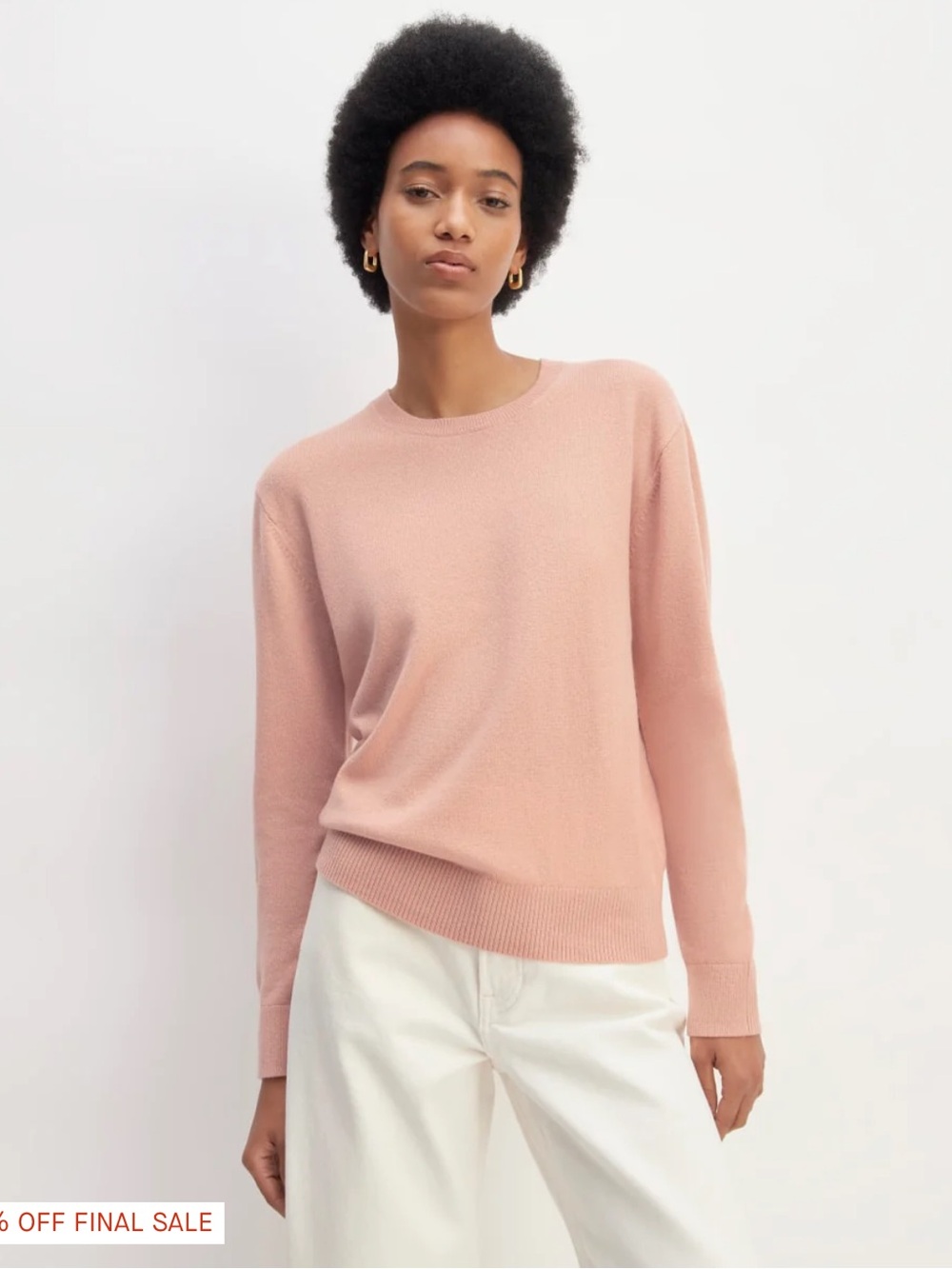 Everlane Classic Crewneck Cashmere Sweater in Soft Pink Small